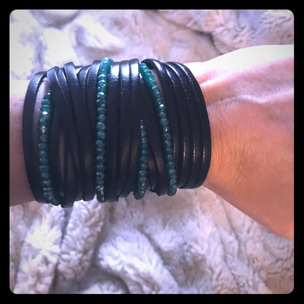 Leather and bead wrap bracelet